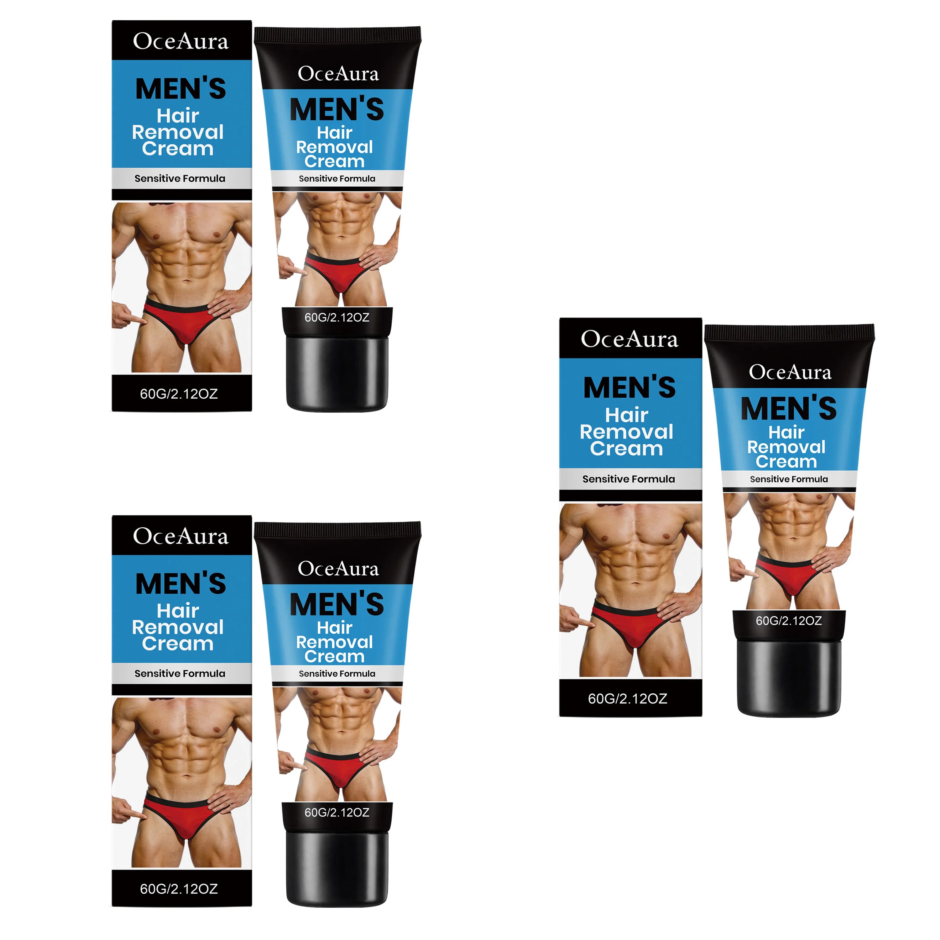 OceAura Men's Hair Removal Cream – Smooth & Moisturized Skin Hair Removal Cream Oasis Select 3pcs