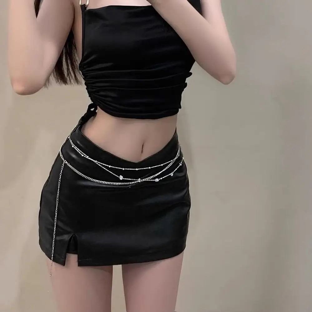 1Pcs Boho Metal Alloy Rhinestone Waist Chain Multilayer Waistband Crystal Belly Body Chain Gold Belt Chain Summer Beach Oasis Select