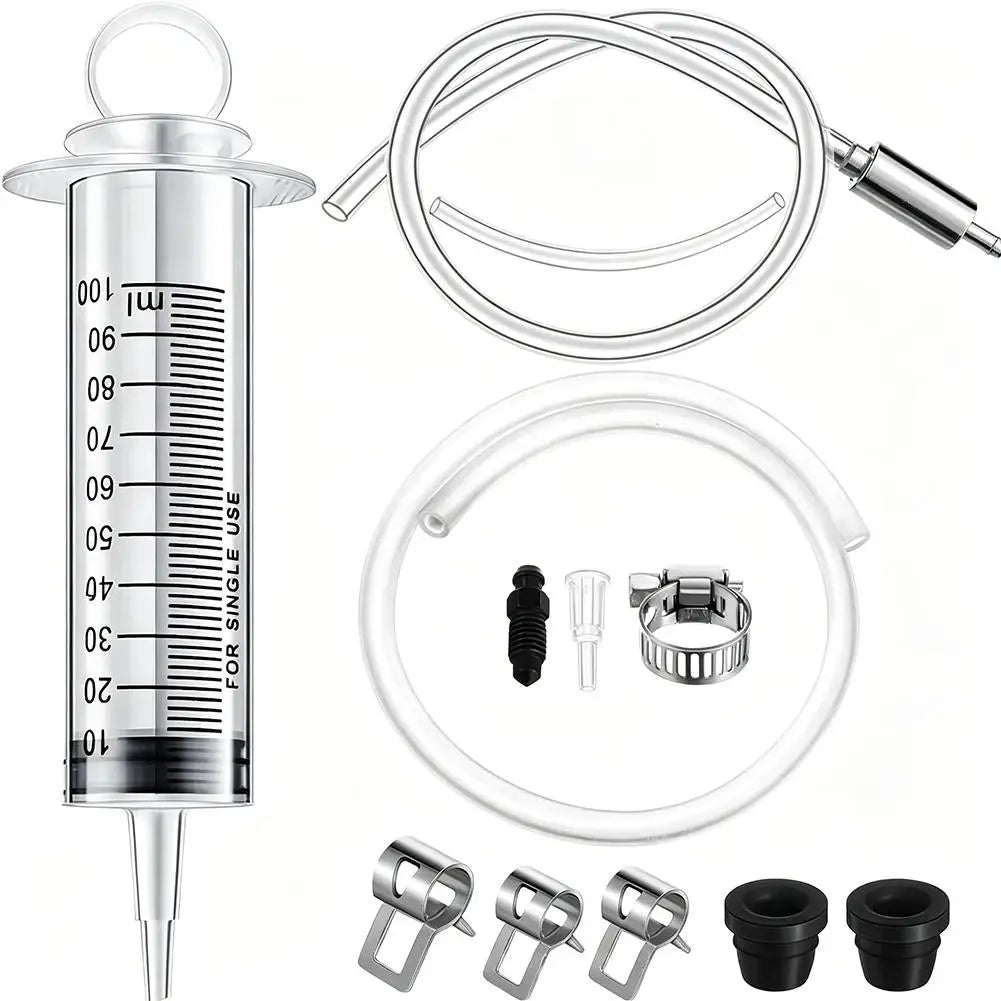 100ml Car Brake Fluid Extractor Syringe Kit With 50CM Hose Oil Pump Motorcycle Maintenance Tools With Clamp Adapter Bleed Screw Oasis Select 1set