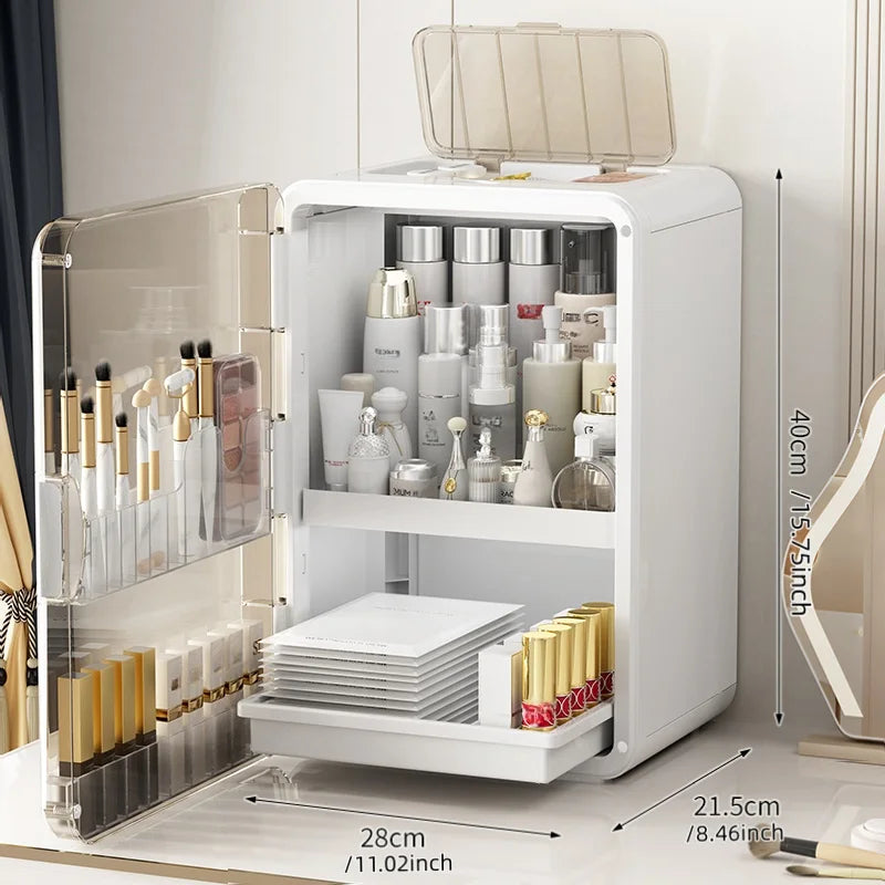 1 pcs Cosmetics storage box, desktop shelf, storage rack, dressing table, large-capacity skin care products storage cabinet Oasis Select white