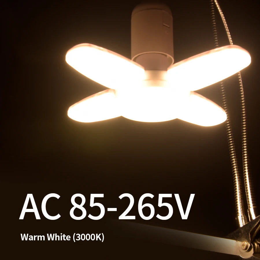 E27 28W Foldable Fan LED Bulb 360° – Garage & Home Light LED Light Bulb Oasis Select 85V-265V Warm White