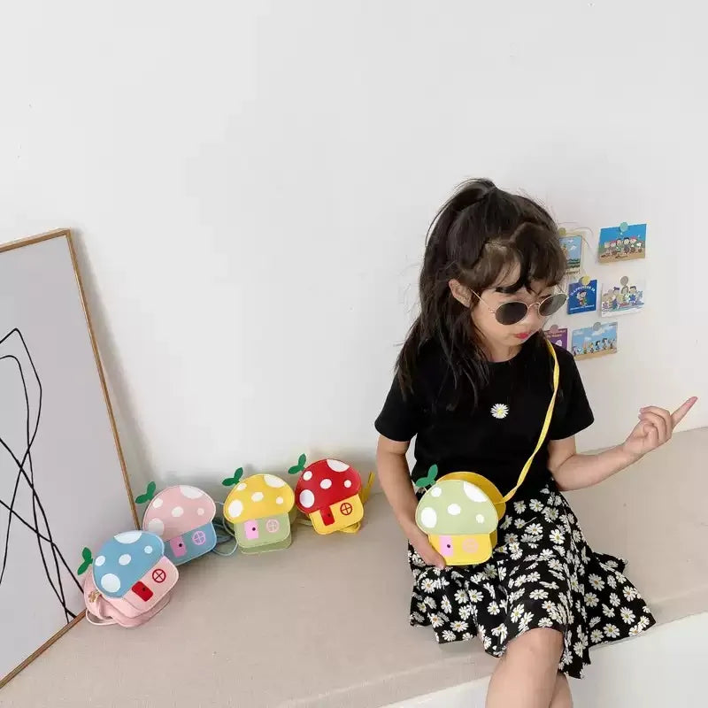 1-8PCS Cartoon Kids Bag Crossbody Sling Bag for Girls Mushroom Design Shoulder Purse Childrens Wallet Casual Korean Style Tote Oasis Select