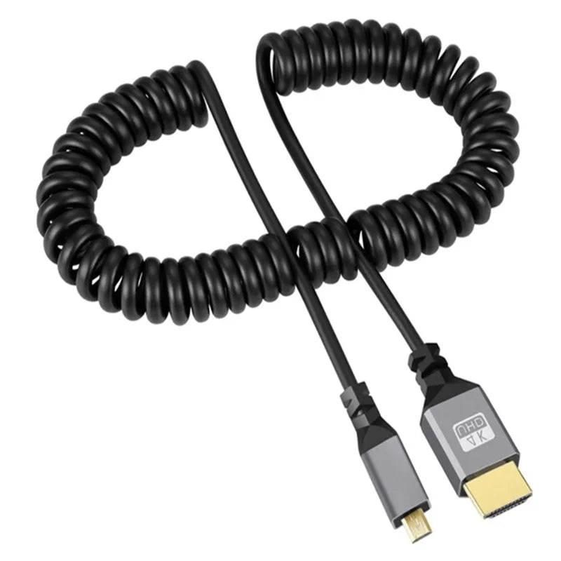 0.5-2.4M 4K Micro HDMI Cable 4K 60HZ Micro HDMI-Compatible TO HDMI Coiled Extension Flexible Spiral Cable For PC Monitor TV Oasis Select