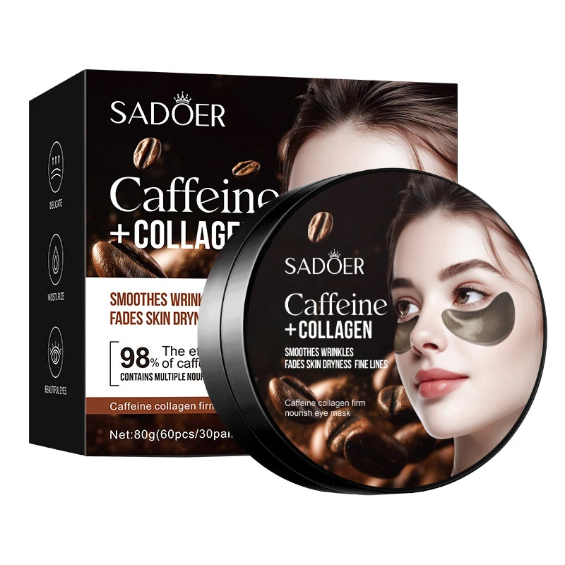 60/120pcs SADOER Caffeine Crystal Collagen Eye Mask: Moisturizing Eye Patches for Eye Care Ant -Aging Anti Wrinkles Skin Care Oasis Select Caffeine