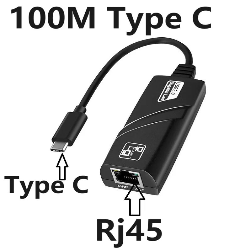 USB 3.0 2.0 Network Card Mini USB to RJ45 Ethernet Lan Adapter cable 10/100/1000Mbps for PC Macbook Windows Laptop Oasis Select 100M Type-C to RJ45