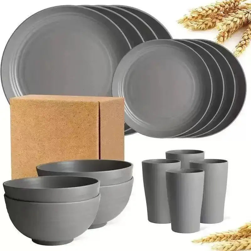 16pcs Unbreakable High Quality Plastic Dinnerware Sets - Reusable, Lightweight, for Daily Use, Outdoor Dining, Camping Essential Oasis Select Grey-16Pcs
