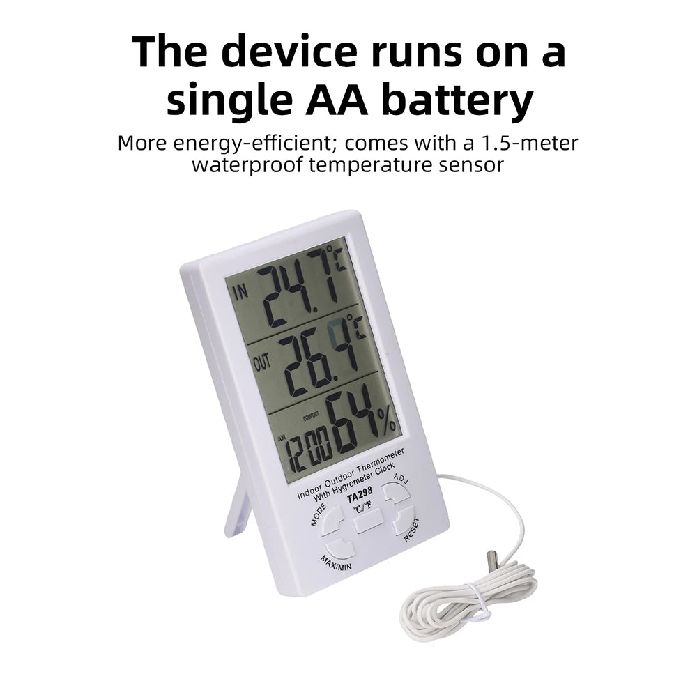 TA298 Digital Thermometer Hygrometer Indoor Outdoor Temperature Humidity Meter Sensor Clock ℃/℉ High Accuracy Home Thermometer Oasis Select