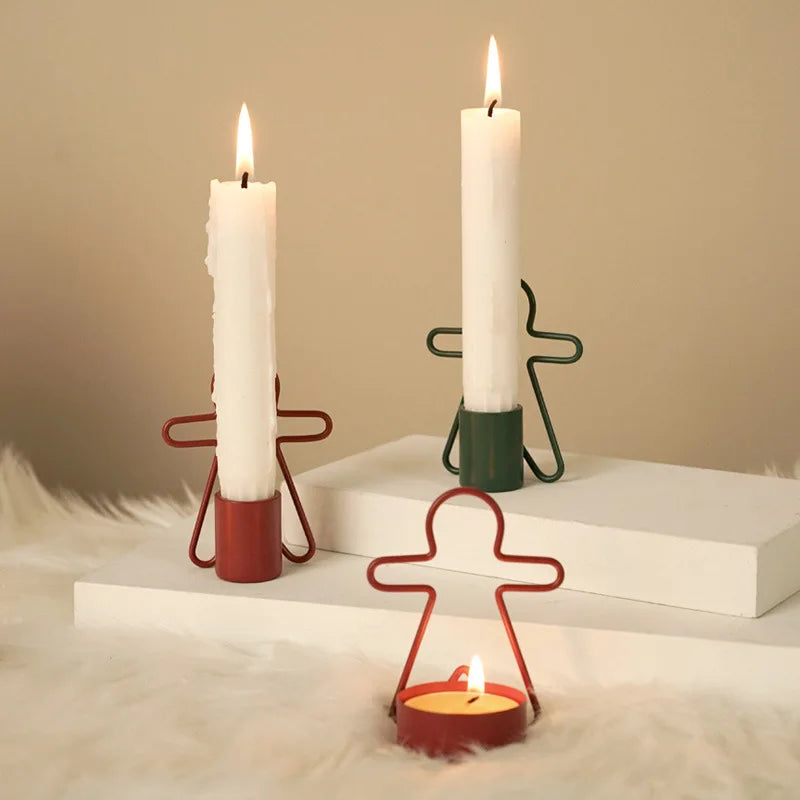 Simple Gingerbread Man Candlestick Decoration Ins Style Christmas-themed Mini Candlestick with Festive Atmosphere Oasis Select