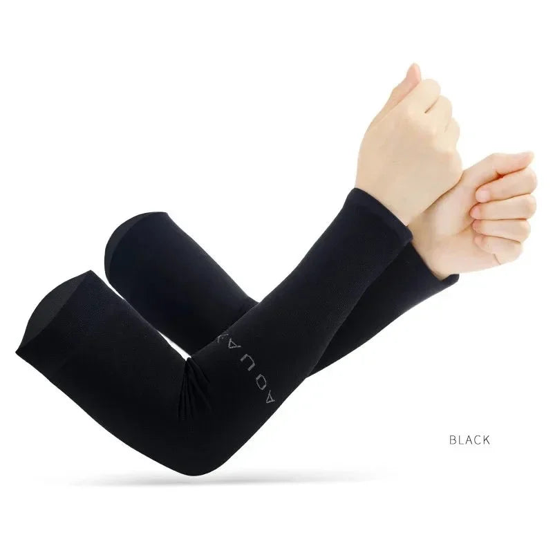 Summer Ice Silk Long Sleeves Anti-Sunburn Arm Cover Men Women Cuff New Cool Hand Sleeves Anti-UV Cycling Arm Sleeve Fingerless Oasis Select black-A