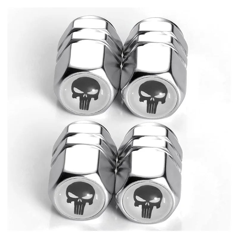 4 PCS Car Tire Valve Stem Caps, Air Caps Cover with Skull Pattern, Dust Proof Metal Valve Stem Covers Oasis Select Silver-K
