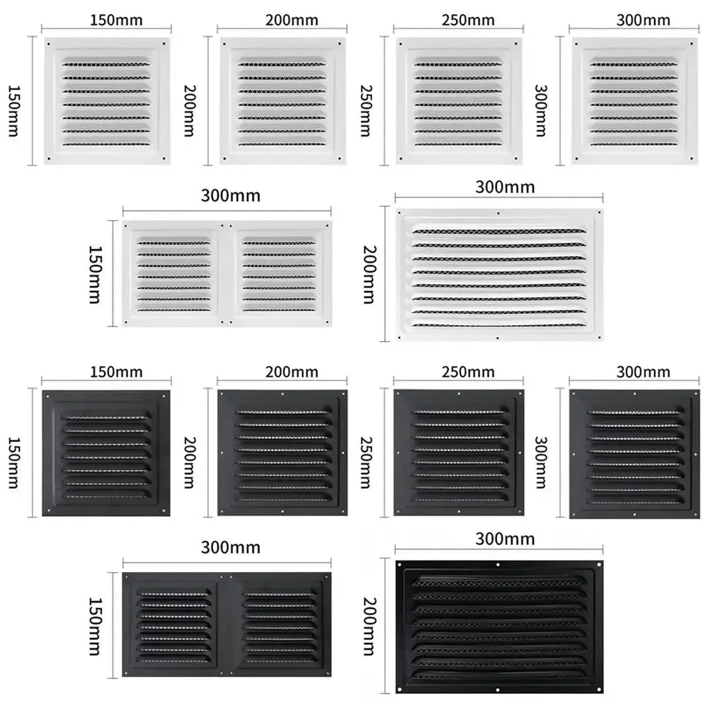 Stainless Steel Metal Vent Cover Built-in Insect Screen White Black Louver Air Vents Grille Square Grille Cover Oasis Select