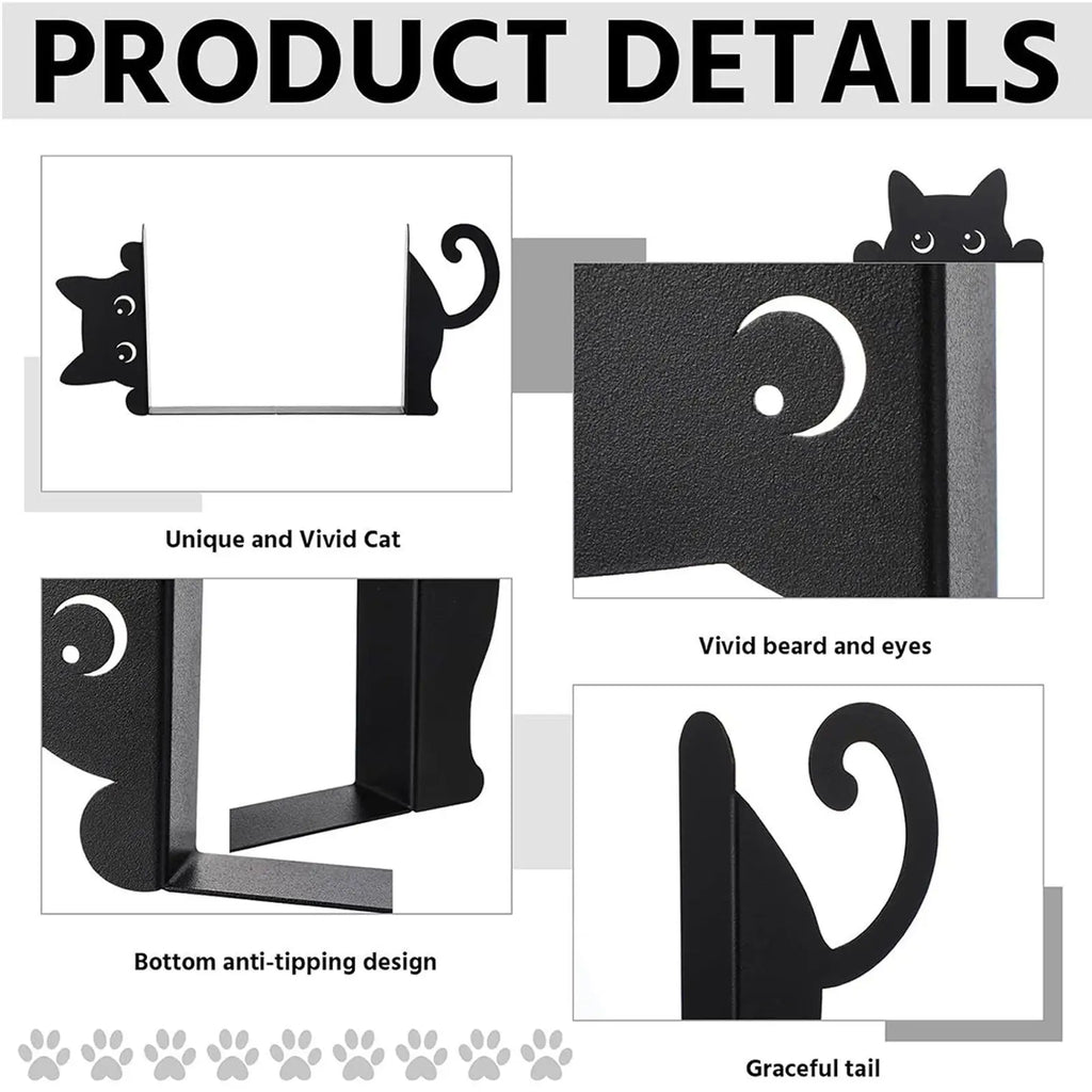 Cat Bookends 2Pcs Cat Book Ends Heavy Book Stand Shelf Book rack Iron Bookends Stand Organizer Book Home Desktop Decor Oasis Select