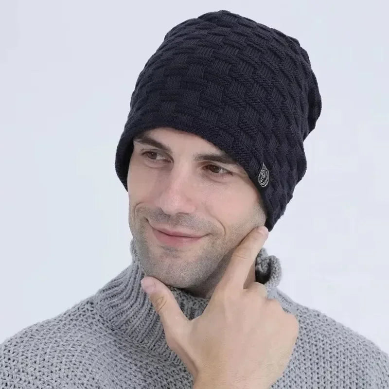 Mens Plush Lining Beanie Winter Hat Outdoor Sports Keep Warm Knitted Skully Hat Cycling Camping Cap Cold Weather Gear Oasis Select