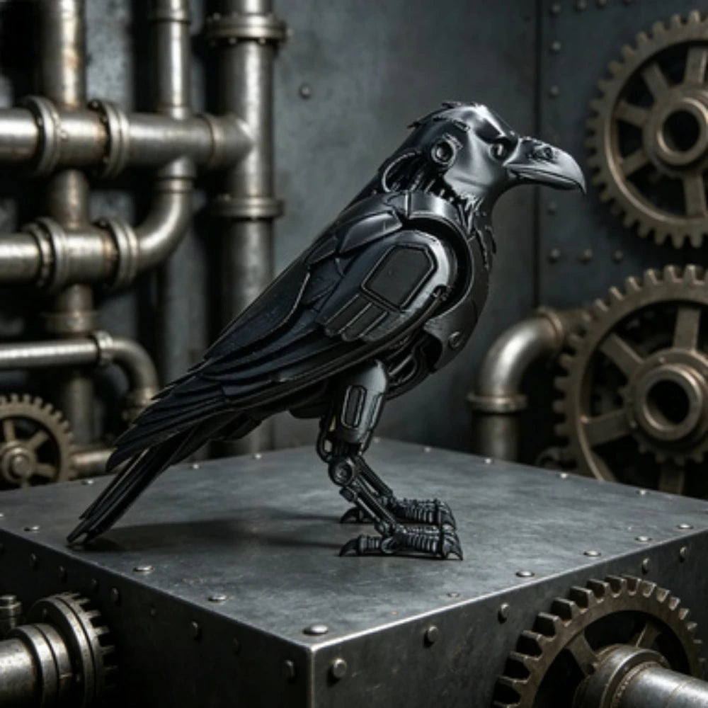 3D Printed Cyberpunk Mechanical Raven Statue Tech Robot Crow Bird Figurine Sci-Fi Desktop Collectible Punk Industrial Decor Gift Oasis Select