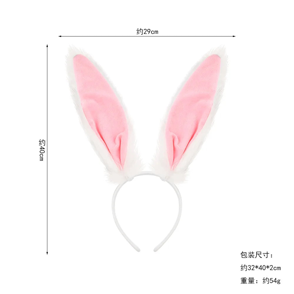 Easter Bunny Ear Headband Costume Halloween Headgear Judy Bunny Officer Dress Up Headband Hair Accessories Oasis Select White B