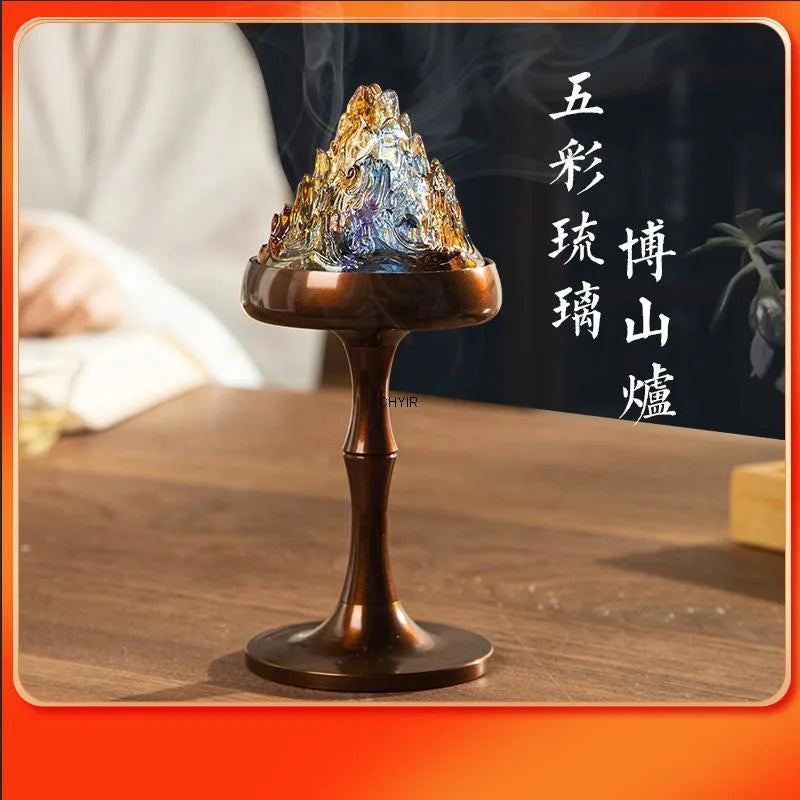 Liuli Boshan Furnace Pure Copper Incense Seal Stove Household Agarwood Incense Plate Incense Stove Tea Ceremony Incense Stove Oasis Select