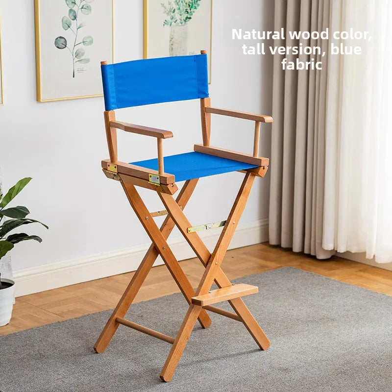 Beech director chair portable solid wood folding chair outdoor leisure chair makeup chair outdoor sketch chair bar chair fishing Oasis Select blue cloth I