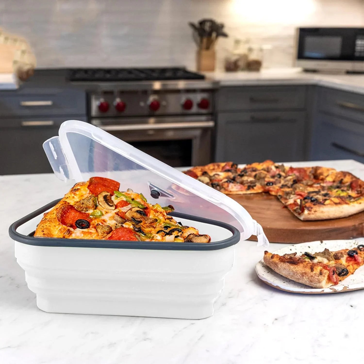 1pc Space-Saving Silicone Pizza Storage Container with 5 Microwavable Serving Trays - Reusable,Collapsible Design Oasis Select
