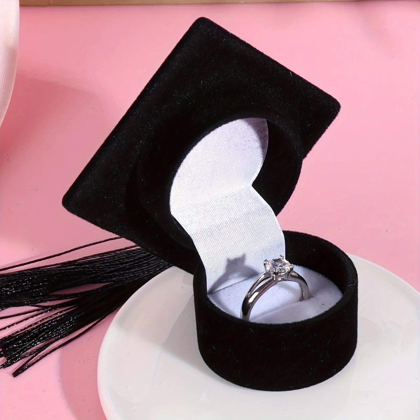 Graduation Cap Shaped Jewelry Storage Box,Graduation Season Proposal Mini Ring Box,Perfect Gift for Bachelor and Campus Souvenir Oasis Select black