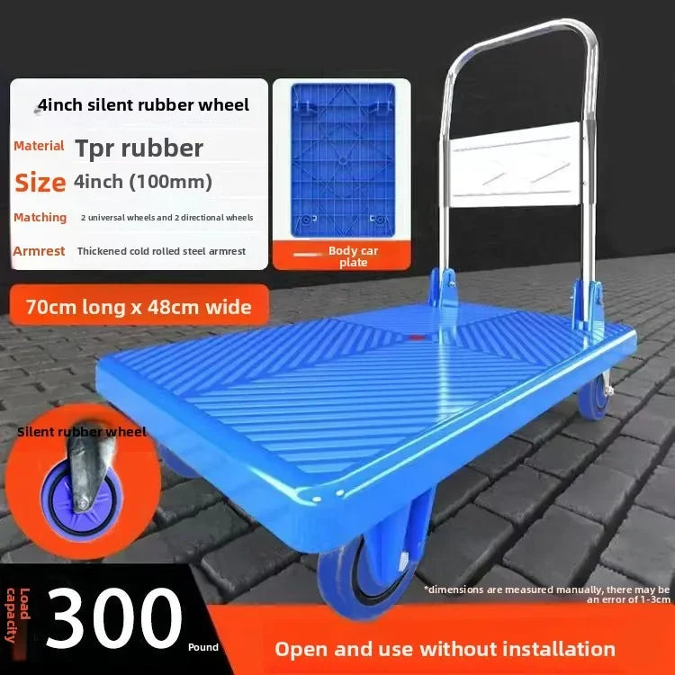 Trolley Folding Pull Goods Small Pull Truck Warehouse Trailer Portable Four Wheel Silent Handling Flat Truck Oasis Select Section 70B