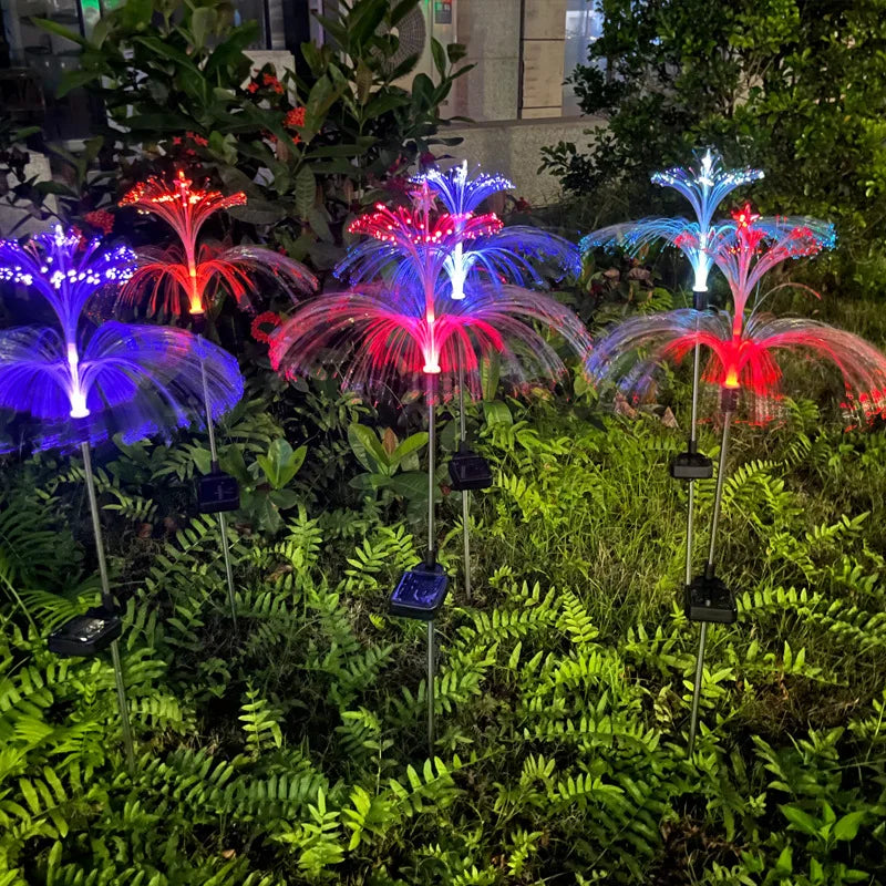 Solar LED Optical Fiber Lamp Jellyfish Five-pointed Star Outdoor Atmosphere Decorative Light Garden Waterproof Lawn Light Oasis Select