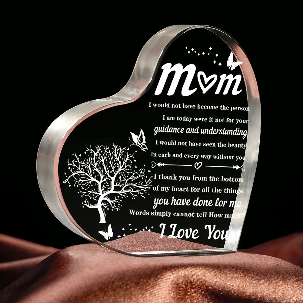 Heart-shaped Transparent Acrylic Decoration Birthday Gift Family Souvenir Father's Day Mother's Day Gift for Valentine's Day Oasis Select MOM 075