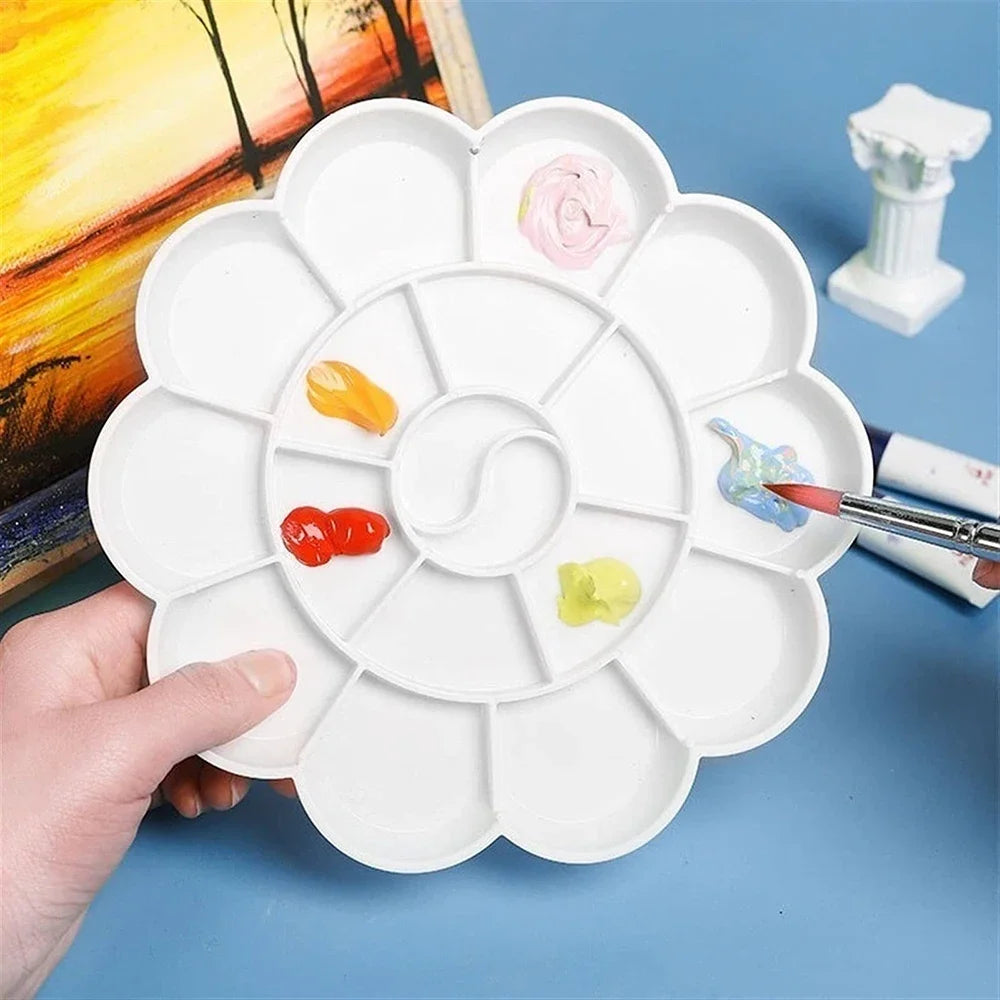 1-5PCS Flower Painting Palette Wells Plastic Reusable Artists Acrylic Watercolor Oil Portable Easy Clean Mixing Tray Oasis Select
