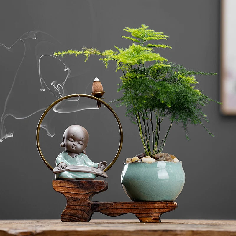 Backflow fragrant new Chinese creative little monk tea table tea table decoration boutique tea ceremony home decoration Oasis Select L 18cm X 17.5cm
