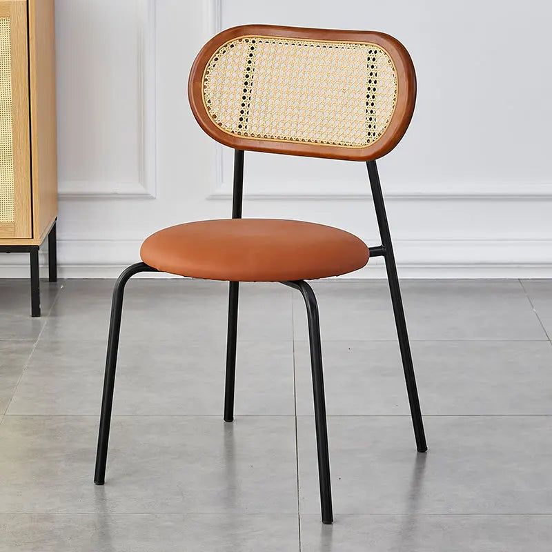 Multi-functional Household solid wood backrest dining chair office study rattan chair homestay milk tea shop seat Durable Oasis Select Dark Brown F