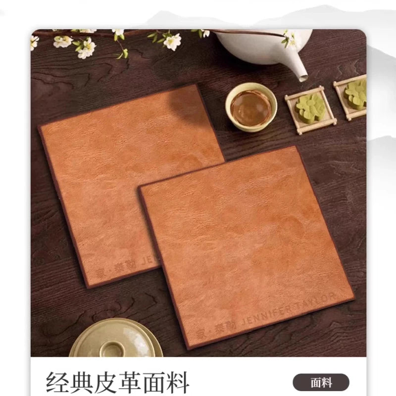A New Chinese-style Waterproof Oil-proof Double-sided Two-color Zen-inspired Coffee Table Mat Made of Horsegrain Leather Oasis Select