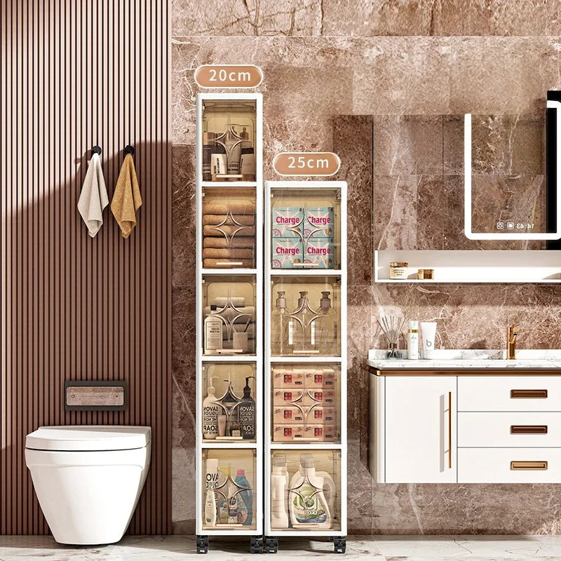 Heavy-Duty Space-Saving Flip Slim Cabinet 3-5 Tiers 20cm Wide Rolling for Kitchen Bedroom Bathroom Living Room 2 Colors Option Oasis Select