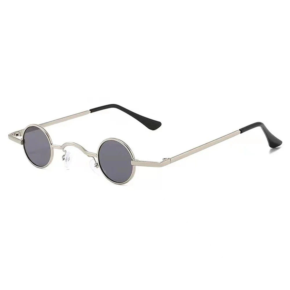 Women Men Metal Frame Hip Hop Punk Sun Glasses Shades Small Round Sunglasses Oasis Select Silver-Black grey