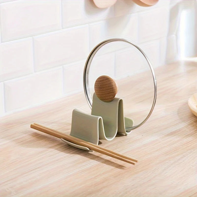 1pc Innovative Wave Design Kitchen Organizer - Plastic Pot Lid Holder, Chopstick & Utensil Rack for Countertop Storage Oasis Select