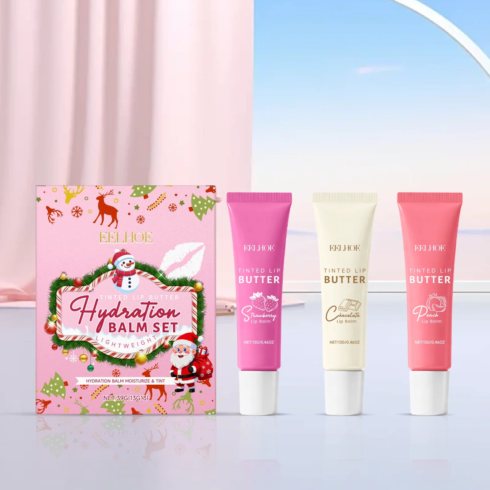EELHOE Christmas Tinted Lip Balm Set – Moisturize & Exfoliate Tinted Lip Balm Set Oasis Select Set