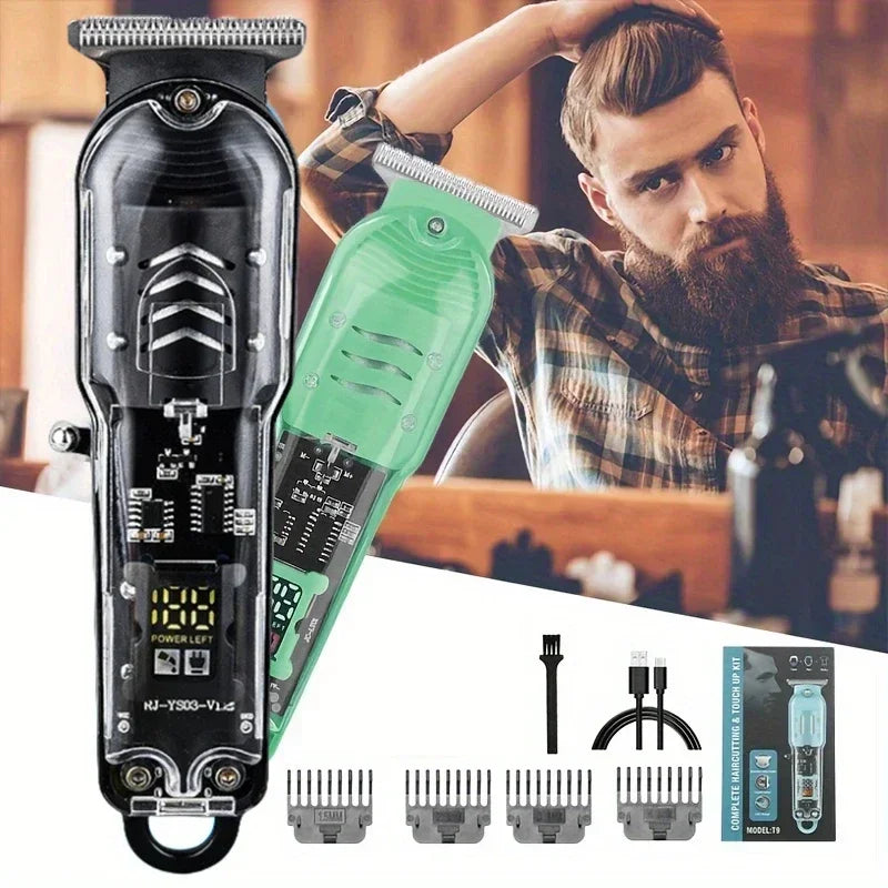 Transparent Body Electric Hair Clipper Professional Trimmer USB Rechargeable Hair Cutting Machine For Men Holiday Gift For Him Oasis Select