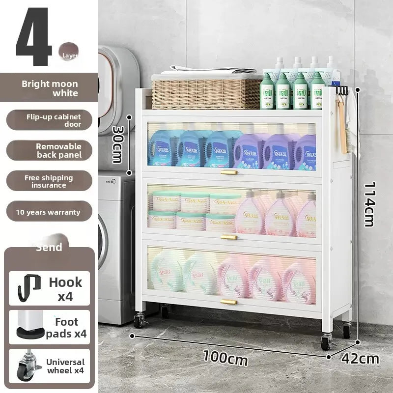 Toilet rack Floor-to-ceiling multi-functional dustproof laundry detergent Cosmetics Bathroom storage Balcony storage cabinet Oasis Select White 100CM 1