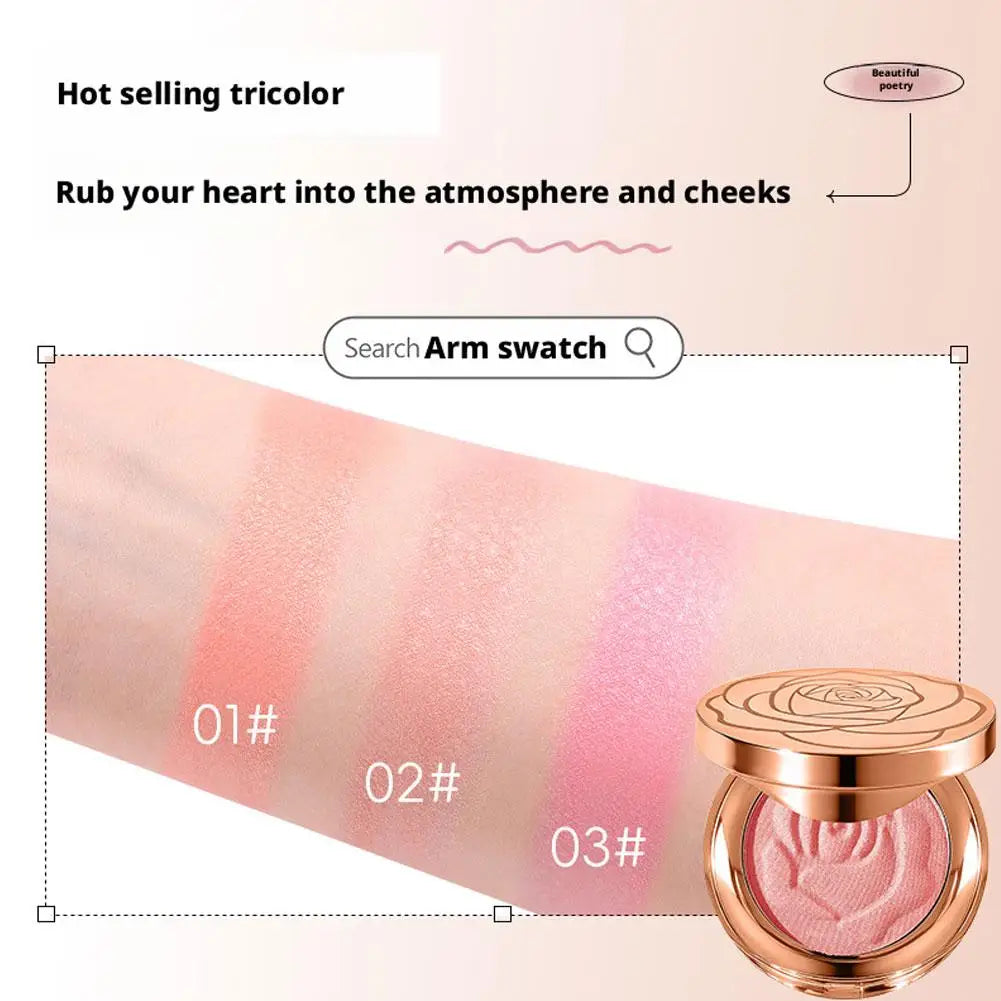Rose Embossed Blush Powder, Shimmery Finish, 3 Colors Shades Available, Floral Texture Design, Ideal for Daily Face Makeup Oasis Select