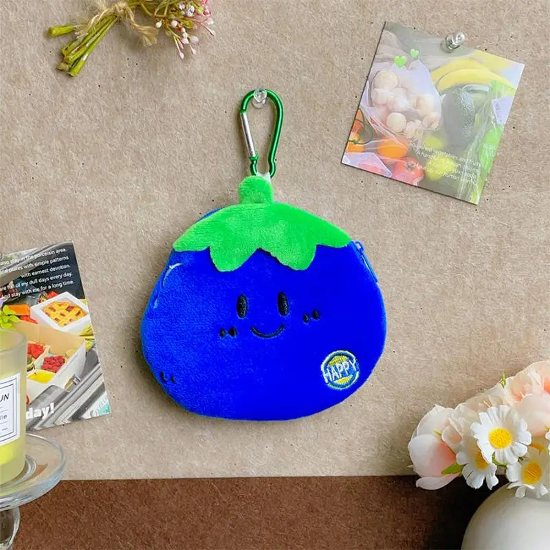 Fruit Series Plush Coin Purse Cute Soft Mini Wallet Key Card Organizer for Girls Daily Carry Accessory Oasis Select Blueberry