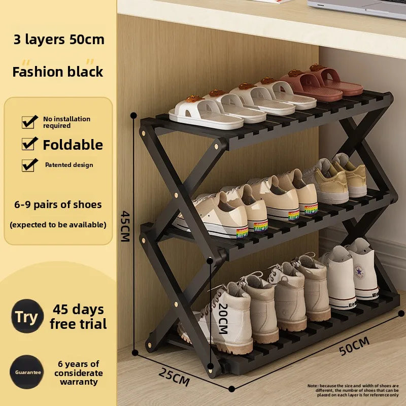 Simple shoe rack household door dormitory folding shoe rack free of installation shoe cabinet sturdy and durable Oasis Select 3C-50cm-black