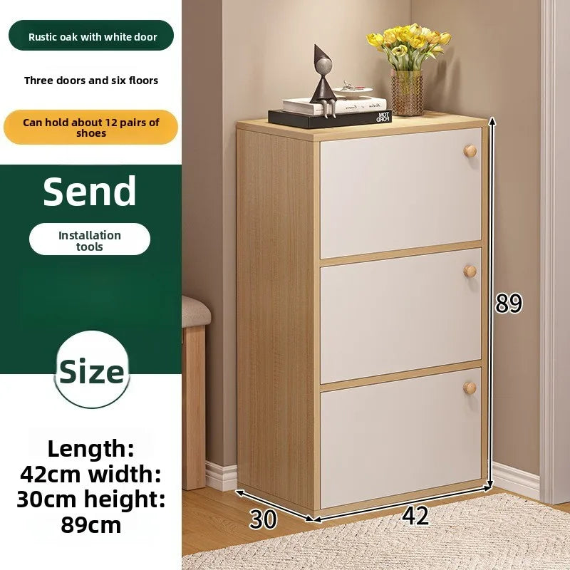 Shoe rack narrow vertical dustproof large capacity storage locker small apartment multi-layer shoe cabinet Oasis Select Oak-89CM