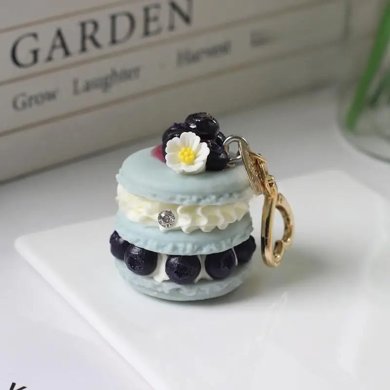 Fruit Macaron Cake Keychain Realistic Dessert Pendant Cute Fun Bag Accessories for Girls Key Ring Holder School Bag Charm Oasis Select A2