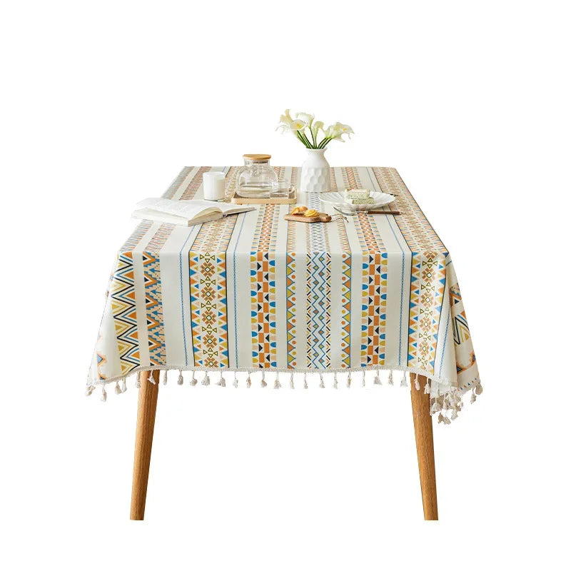 Bohemian Cotton Linen Do-in Tablecloth Rectangular Tassel Waterproof Greaseproof Table Cloth Oasis Select
