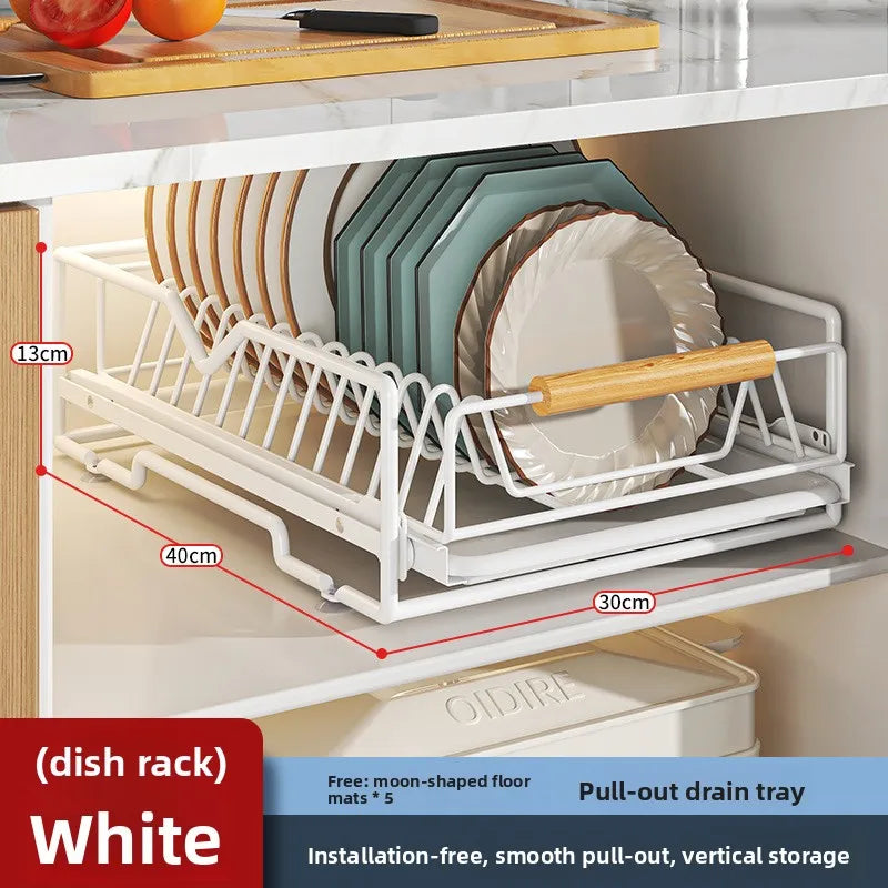 Kitchen Household Drain Bowl Rack Layered Seasoning Bowl Rack in Cabinet Double Layer Drawer Type Pull Basket Dish Storage Rack Oasis Select D dish rack
