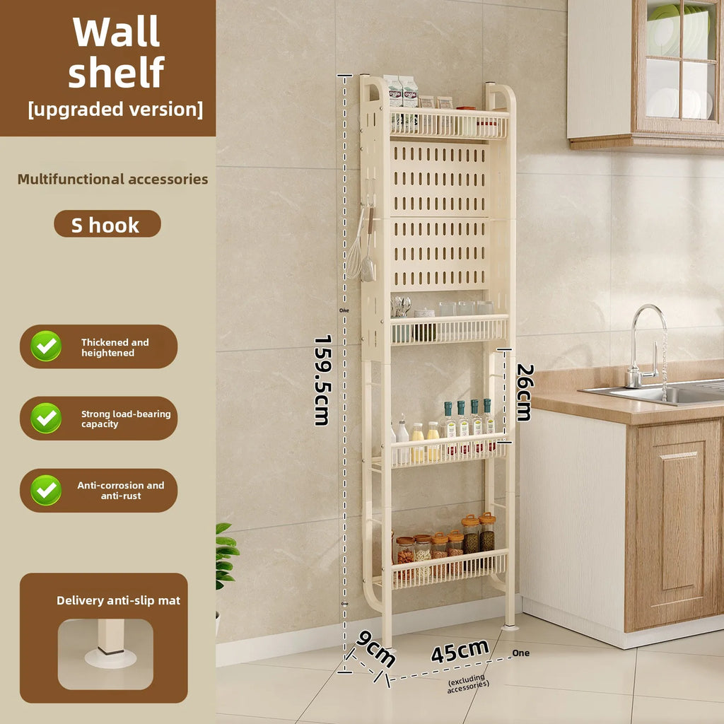 Kitchen door rear rack against the wall hole board hanger refrigerator side storage free punching bathroom crack rack Oasis Select milky white