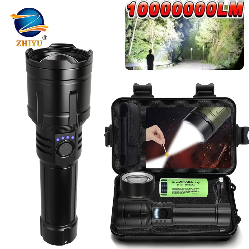 Powerful LED Flashlight USB C Rechargeable with Fresnel Lens Flashlight Super Bright Aluminum Zoom Torch Emergency Power Bank Oasis Select