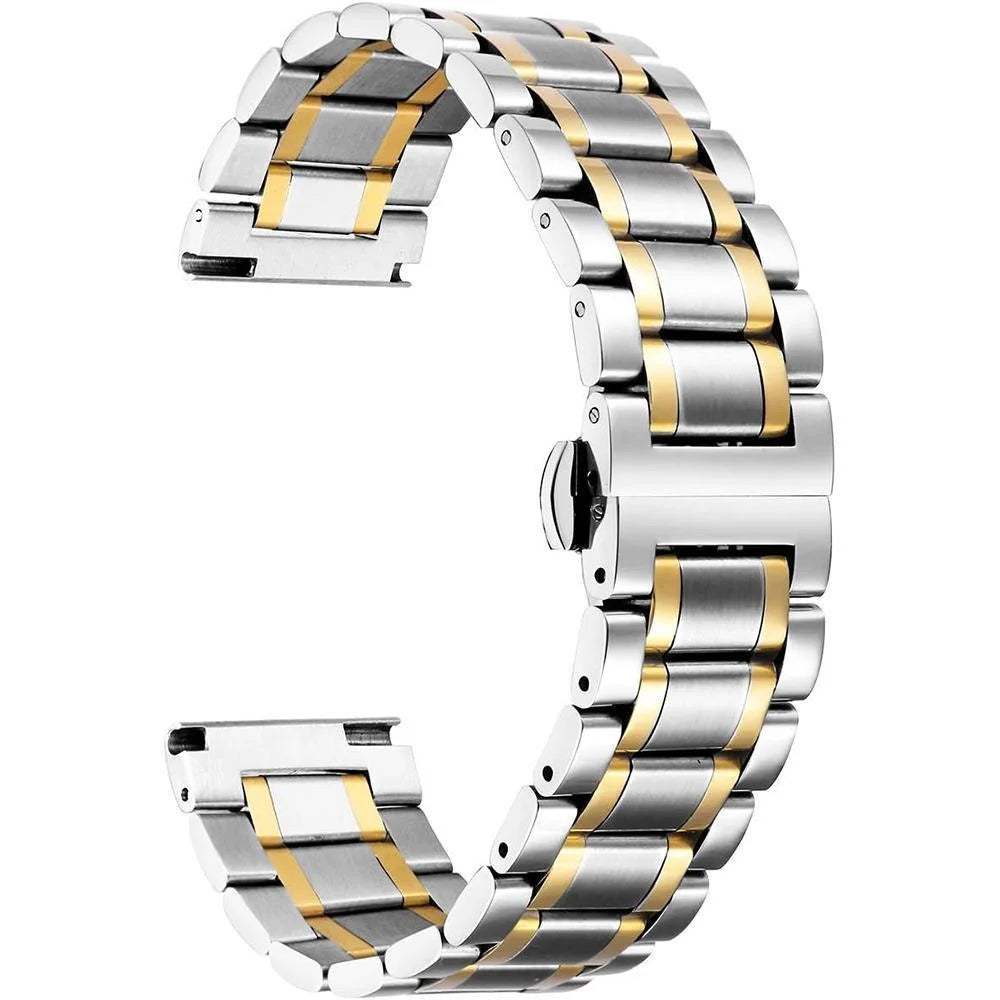 New Stainless Steel Five Bead Watch Strap 18mm 20mm 22mm Double Press Butterfly Buckle Straps Universal Watchband For Huawei GT4 Oasis Select 5ROW-SGM 18mm
