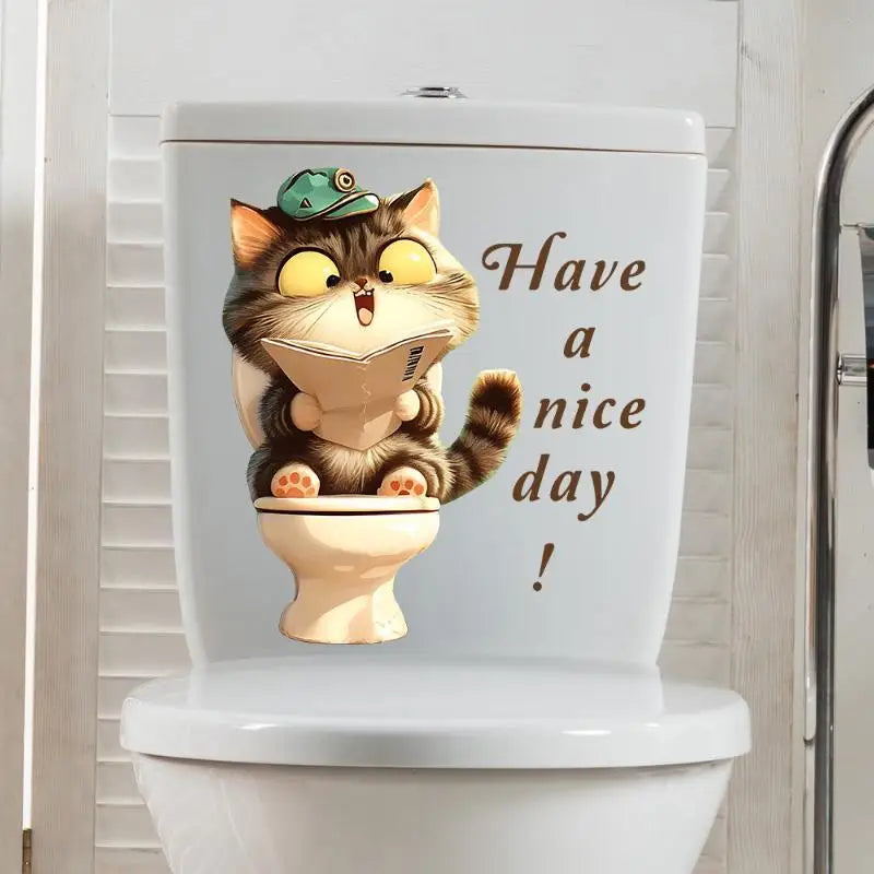 3D Cat & Dog Toilet Sticker – Waterproof Removable Bathroom Decal
