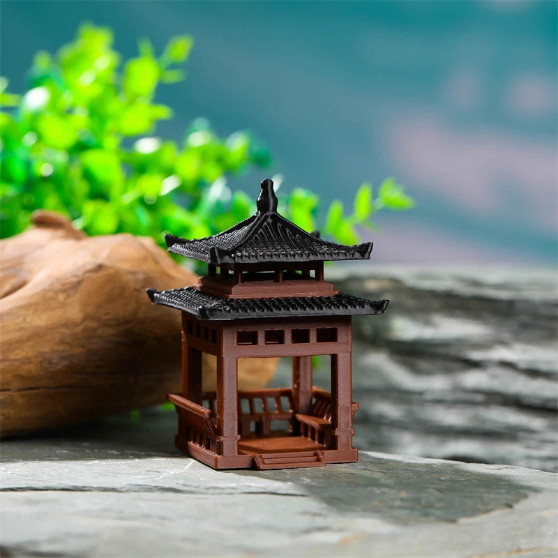 Mini Pagoda Statue 3cm-4cm Hexagonal Pavilion Bonsai Gazebo Micro Landscape Figurine Tiny Ornament for Home Decor Oasis Select