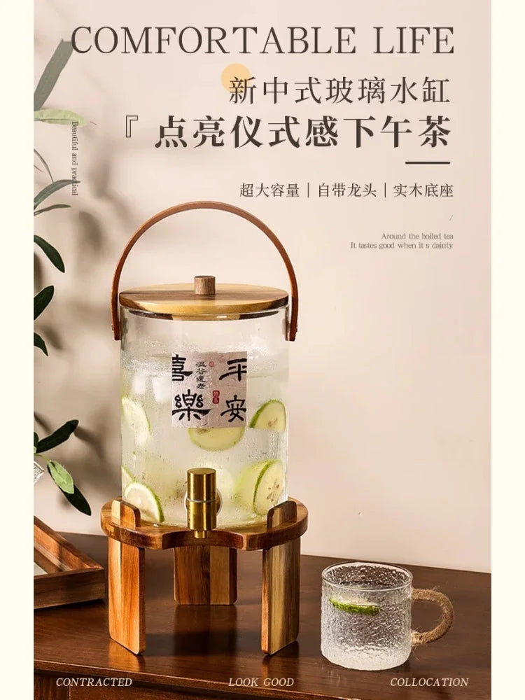 Japanese Glass Cold Kettle High Temperature Resistant Large Capacity Lemon Tea Juice Bucket with Faucet Cold Kettle Oasis Select