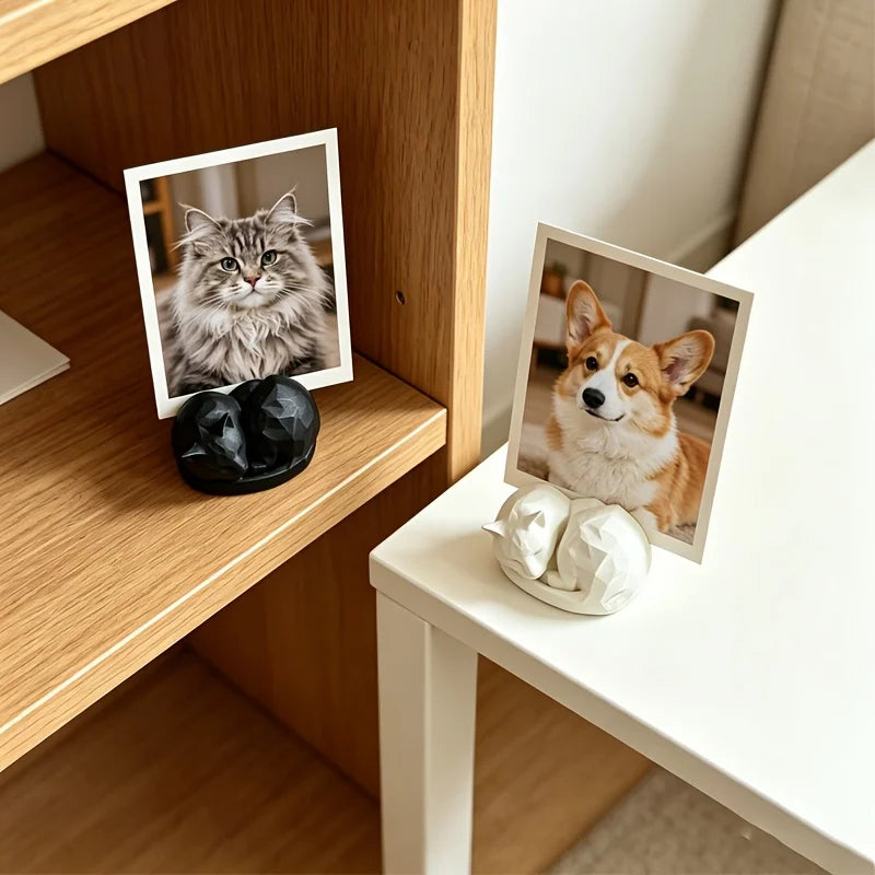 Mini Sleeping Cat Photo Stand 3D Printed Curled Kitten Photo Display Holder Cute Table Ornament Decor for Desk Window Sill Gifts Oasis Select